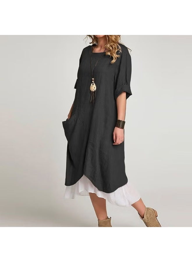 Barbora Linen Summer Casual Design Women's Dress BT263SIYAH14 - Image 1